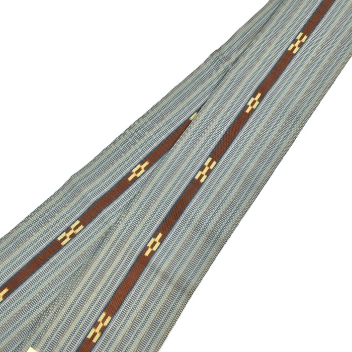 琉球花織　松葉仕立て　八寸名古屋帯　八重山花織　花織みんさ　ミンサー 八重山ミンサー 南国の風薫るジャパンブルー｜着物セレクト専門